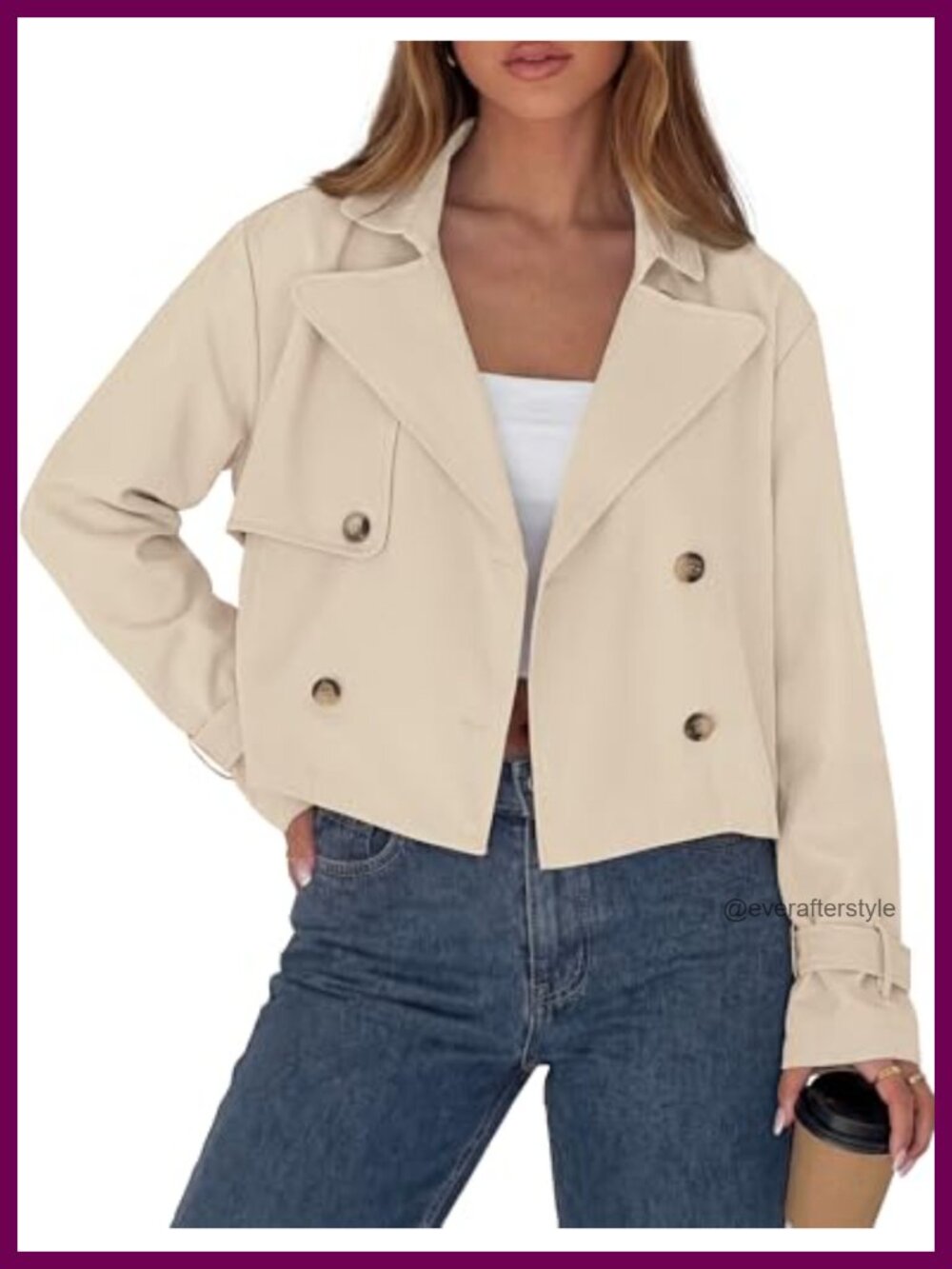 PRETTYGARDEN Cropped Trench Coat Women Double Breasted Short Jacket